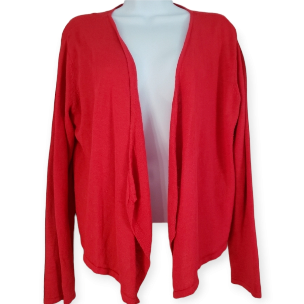 NWOT J Jill red linen cotton open front cardigan sweater Womens Medium